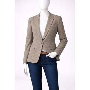 J Crew Wool Blend Houndstooth Blazer Womens 12 Brown Classic NWT Jacket preppy